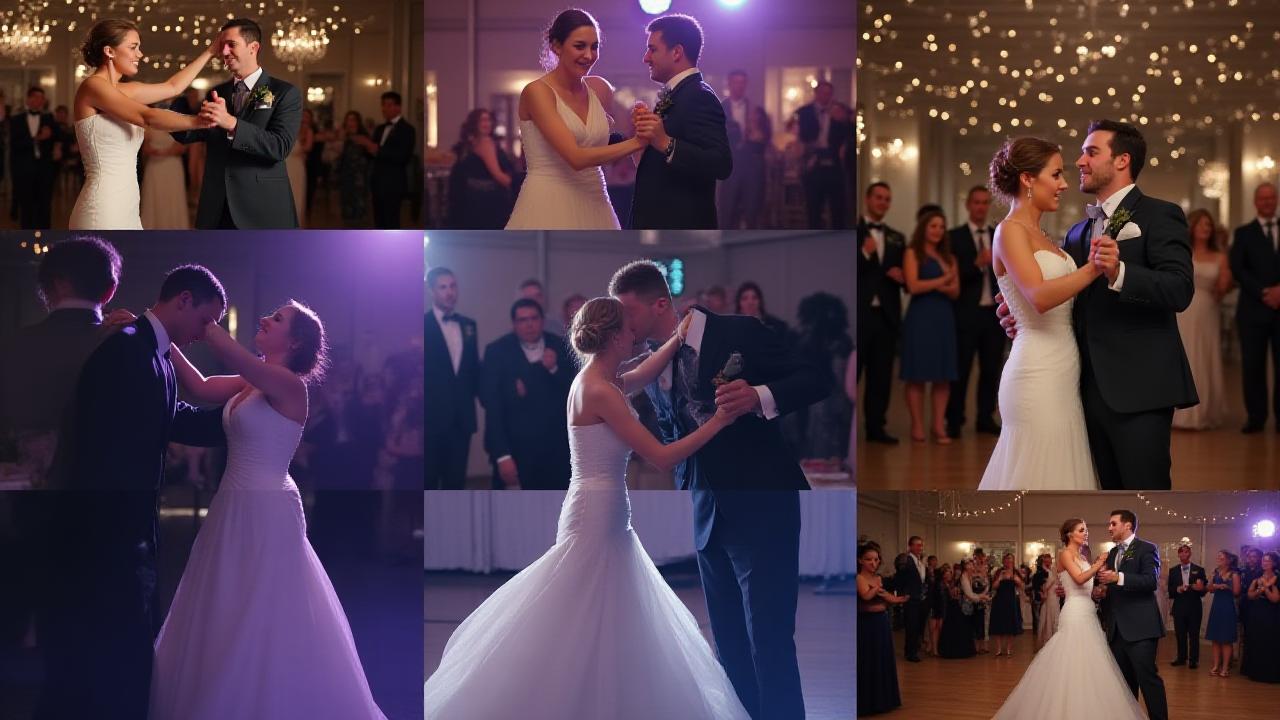 Happy couples dancing at their weddings