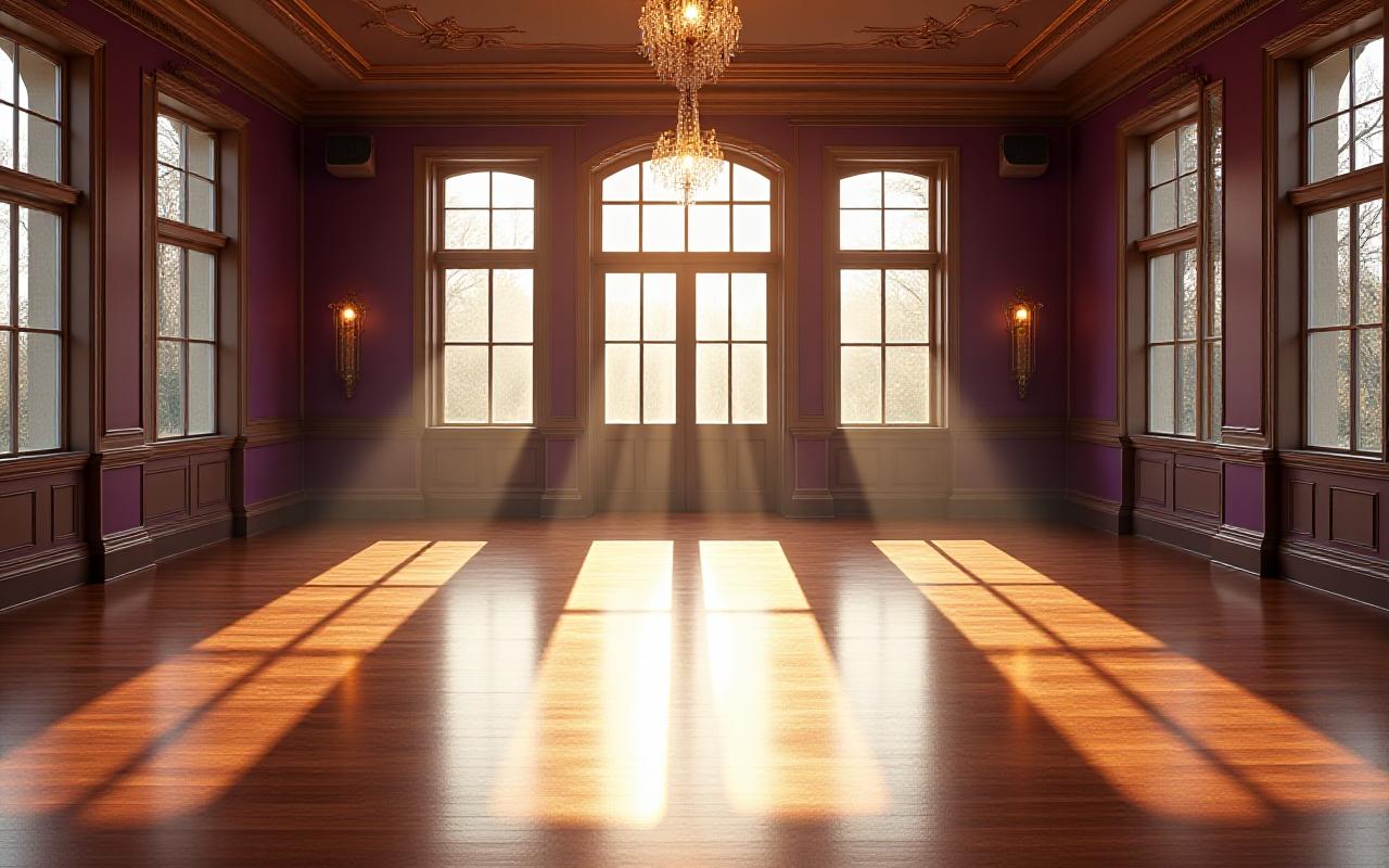 Empty elegant dance studio with sunlight
